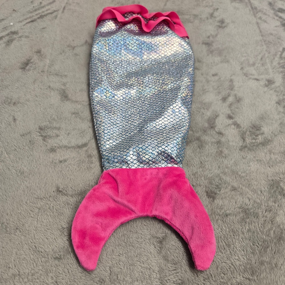 18" Doll Silver Holographic Mermaid Tail Pink Ruffle Plush Fin Dress Up